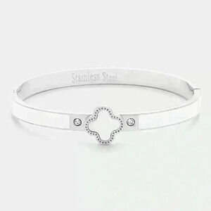 Stainless Steel White Quatrefoil Bangle
